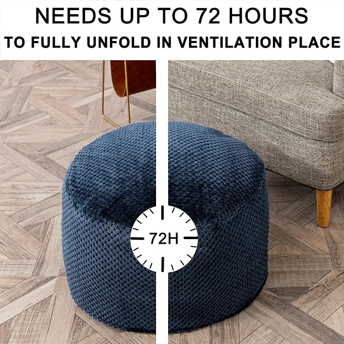Ottoman Foot Rest Stuffed Round Boho Comfortable Floor Poof Seating Armchair Foot Stool Floor Cushion Bean Bag Pouf Ottoman 18x18x14 Inch Navy Blue