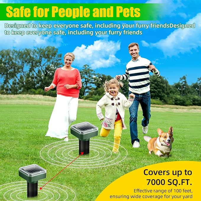 8 Pack Solar Mole Repellent Ultrasonic Gopher Repellent Outdoor Vole Chaser Sonic Mole Deterrent Stake Spikes Waterproof, Keep Moles, Gophers, Voles, Snakes, Groundhogs, Chipmunks Out of Yard Lawn