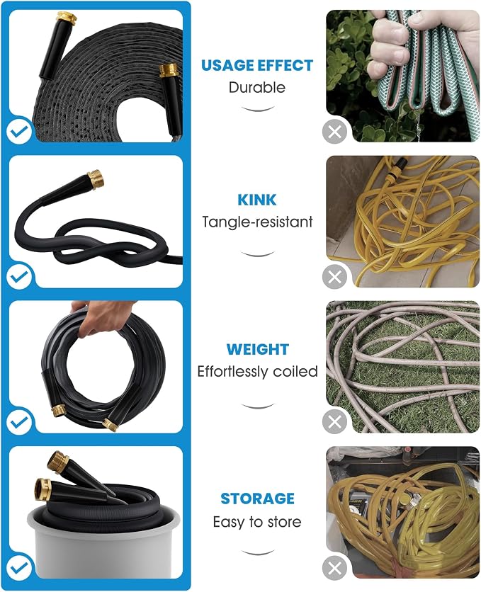 50 FT Garden Hose, Non-Expanding Water Hose, Ultra Flexible, Burst-Resistant, Kink-Free, High-Pressure Garden Hose for Easy All-Weather Use on Lawns, Gardens, and Outdoor Cleaning