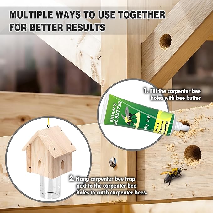 Best Bee Trap - Professional Carpenter Bee Trap for Outside - Cabin Style Nature Hanging Wood Trap for Outdoor with Removable Bee Vault (2 Pack)