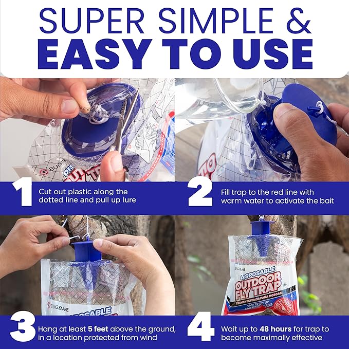 Fly Traps Outdoor Fly Trap for Patio. 2 Non-Toxic Pre-Baited Flies Bags Outdoor Disposable. Hanging Bug Catchers for All Filth Flies Killer for Outside Bug Control in Yard Horse Ranch Trash Can.