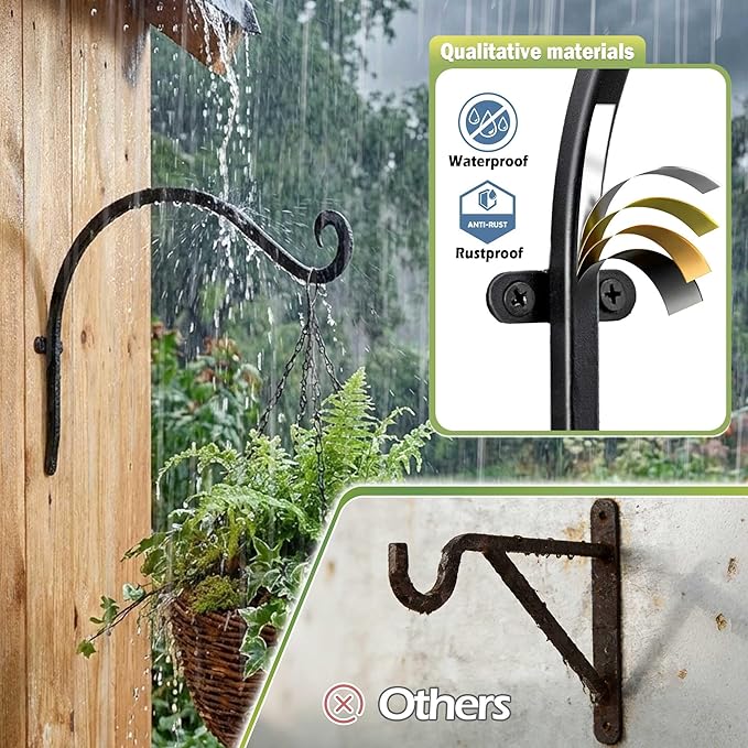 Qiang Ni Bird Feeder Hanger: 12-Inch 50 Lbs Wall-Mounted Plant Bracket Outdoor - 4 Pieces Black Plant Hooks for Hanging Flower Baskets