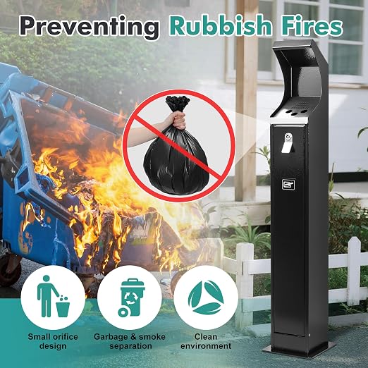 Commercial Trash Can Disposal Outdoor Heavy Duty Outdoor Vertical Trash Can Standing Rubbish Bin for Patios Gardens Hotels Pubs Offices(Black)