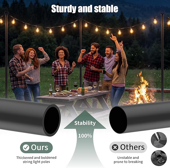 String Light Poles for Outside 4 Pack, 10.5 Feet Outdoor String Lights Poles for String Lights, Backyard Patio Light Poles for Bistro Party Wedding, Metal Outdoor String Light Pole