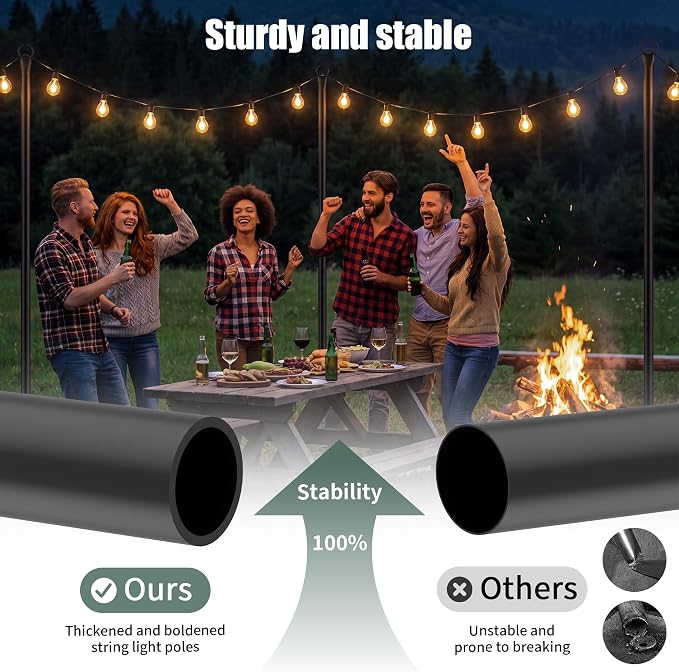 String Light Poles for Outdoor 2 Pack,10 Ft Outside String Light Pole for String Lights, Backyard Patio Light Poles for Parties Bistro Wedding