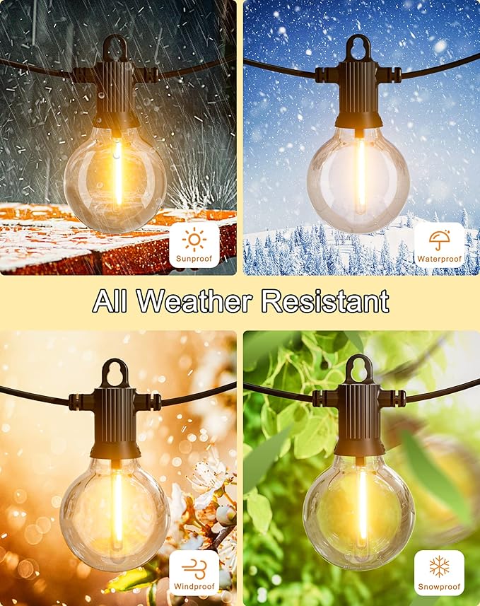Zuske Outdoor String Lights, 25FT Patio Lights with 13 Shatterproof G40 Globe Bulb(1 Spare), Waterproof Connectable Dimmable LED Hanging String Lights for Outside Backyard Porch Balcony, 2700K