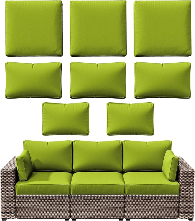 8p Outdoor Cushion Slipcovers Outdoor Patio Cushions Covers Replacement Waterproof with Zipper for 3-Seat Rattan Sofa Patio Furniture Cushion Covers, Covers Only