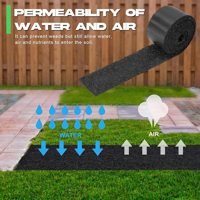Pushglossy 140" x 5.5" Black Rubber Mulch Roll for Landscaping, Recycled Rubber Mulch Mat, Permanent Cuttable Weed Barrier Garden Edging Border for Plants Vegetables and Flowers