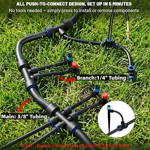 230FT Drip Irrigation Kit with Quick Connect PE Tubing, Automatic Garden Watering Sprinkler System, 2026 Upgraded Water-Saving Design with 3 Adjustable Misting Emitters, Greenhouse & Raised Bed