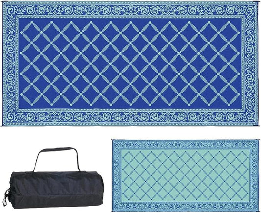 Stylish Camping 119183 9-feet by 18-feet Reversible Mat, Plastic Straw Rug, Large Floor Mat for Outdoors, RV, Patio, Backyard, Picnic, Beach, Camping (Blue/Light-Green)