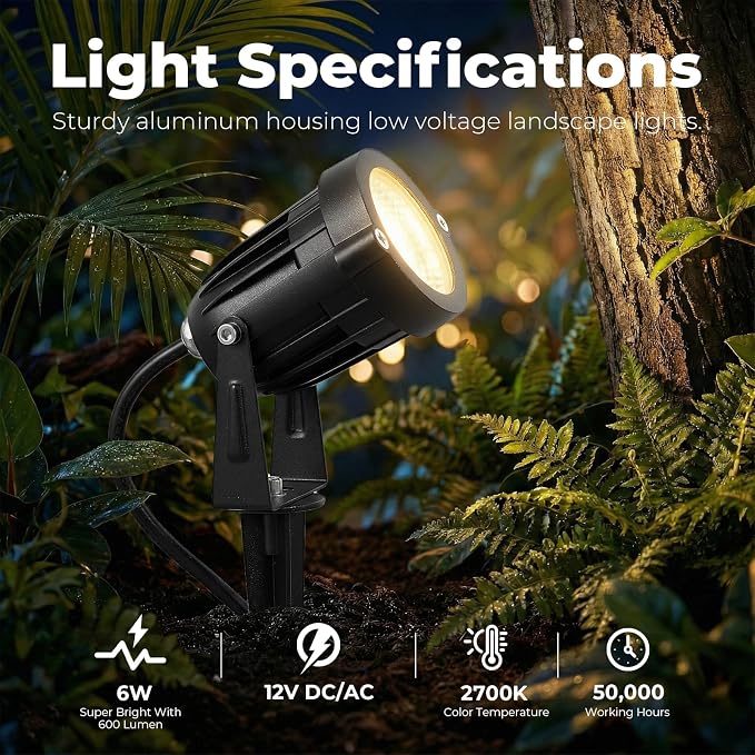 Elenora All-in-One Low Voltage Landscape Lighting Kit, 6W Landscape Spotlights with 80W Transformer & 80FT Wire & Connectors, 2700K Warm White LED Spot Lights Waterproof for Yard Garden Tree, 8 Pack