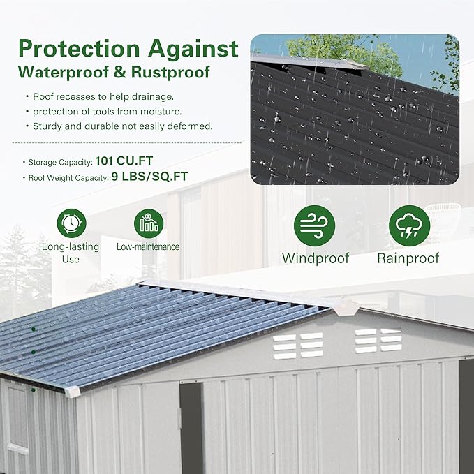 6x3.6FT Metal Storage Shed Outdoor Garden Tool Shed, Galvanized Steel Weather Resistant Backyard Organizer, Lockable Utility Storage House for Patio Courtyard with Ventilation & Skylight Design