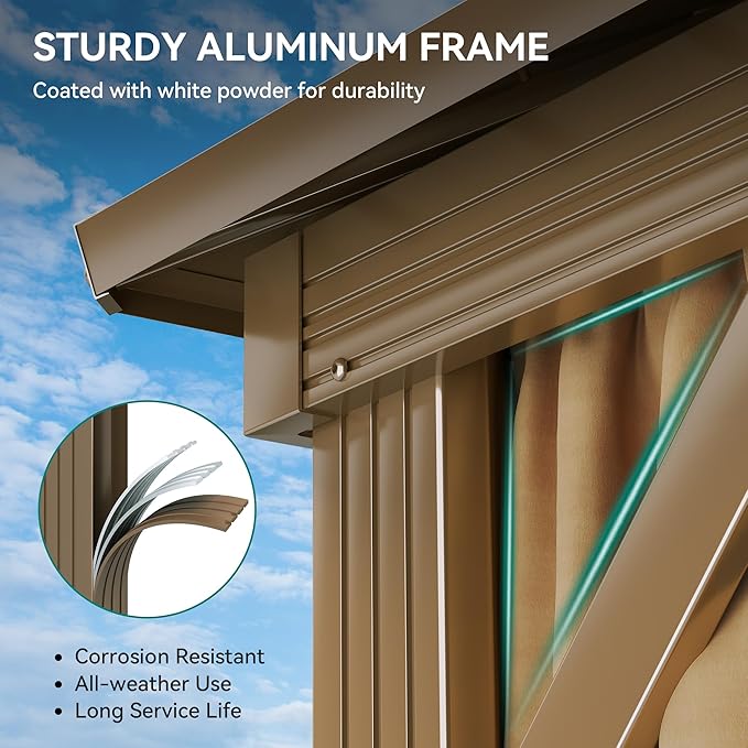 YITAHOME 10x12ft Outdoor Hard top Gazebo with Nettings and Curtains, Heavy Duty Double Roof Galvanized Steel Hardtop Roof for Patio, Backyard, Deck, Lawn