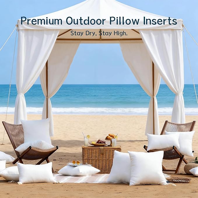 JOJOGOGO 12x20 Outdoor Lumbar Pillow Insert Waterproof Set of 4 Outdoor Lumbar Pillows for Patio Furniture Garden Swing and Front Porch