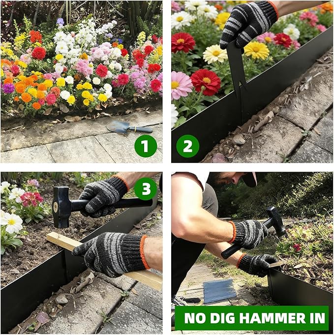 12 Pack Galvanized Steel Landscape Lawn Edging, 40" X 6" Metal Landscape Edging Border with 12 Clips, Metal Garden Edging Border, Metal Edging for Landscaping, Garden, Yard, Pathway(40Ft Total)
