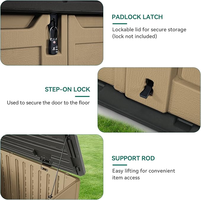 YITAHOME Outdoor Horizontal Storage Sheds w/o Shelf, 35 Cu Ft Lockable Resin Waterproof Shed, Ideal for Garden Tools, Easy to Assemble, Brown