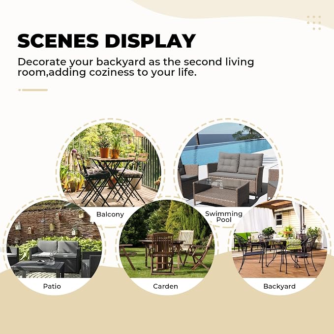 DANGHOOGY Wicker Chair Cushions, Waterproof Outdoor Loveseat Cushions for Patio Furniture, Tufted Wicker Furniture Cushions, 1 Loveseat and 2 U-Shaped Cushions, Khaki