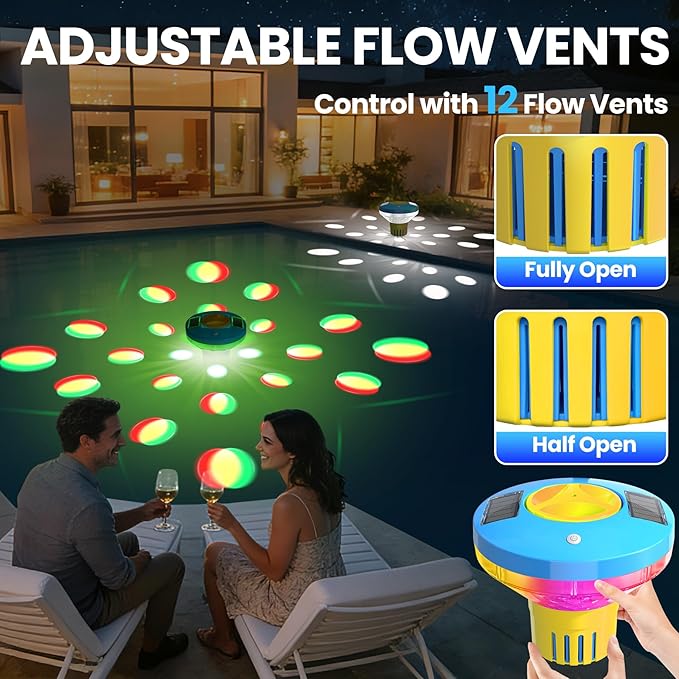 ChlorBlu Solar Chlorine Floater,Chlorine Floater with Colorful Lights,Large Capacity Floating Chlorine Dispenser for Pool,7.6" Pool Chlorine Floater,Button Control Chlorine Floater for Hot Tub(Yellow)