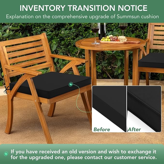 Outdoor Chair Cushions Set of 6: Waterproof & Fade Resistant Deep Seat Cushion for Patio Furniture - 24 x 24 x 3 Inch Chair Pads with Ties and Hidden Zipper - Patio Chair Cushion Replacement, Black