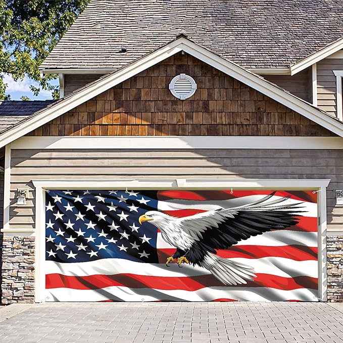 6 * 13FT Eagle flag 4 of July Garage Door Cover Decorations Independence Day Garage Door Banner for Outdoor Indoor Patriot Party Photography Backdrop