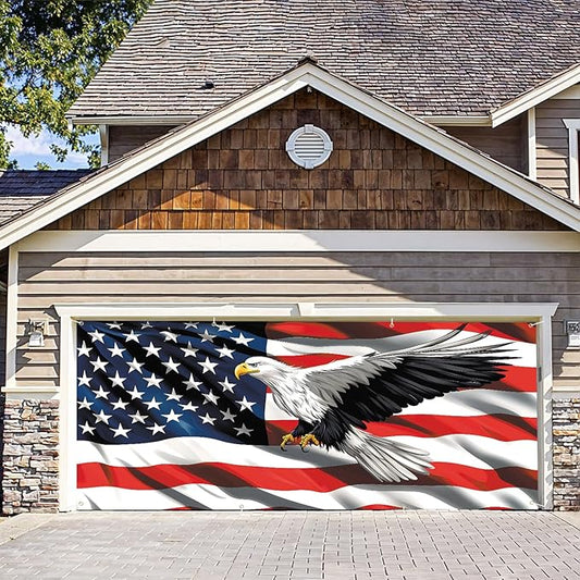 6 * 13FT Eagle flag 4 of July Garage Door Cover Decorations Independence Day Garage Door Banner for Outdoor Indoor Patriot Party Photography Backdrop