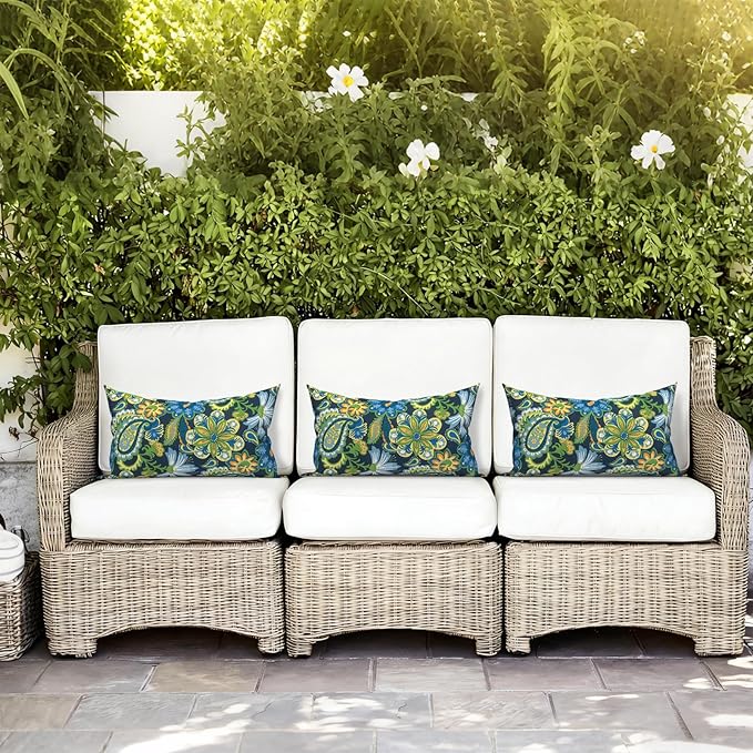 LVTXIII Set of 2 Patio Lumbar Pillows, 12" x 20" Fade Resistant Outdoor Lumbar Pillow with Inners, Fluffy Decorative Garden Lumbar Cushions for Home Patio Coach Sofa Use, Flower Child
