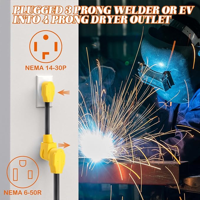 Kanayu 1ft 14-30P to 6-50R Welder Adapter Cord Dryer Adapter 4 Prong to 3 Prong Compatible with NEMA, EV Charger Power Cord, 30amp Male Plug to 50amp Female Receptacle, STW 10AWG*3C, ETL Listed