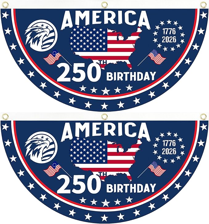 2PCS 250th Anniversary USA Flag, 1.5X3 FT 1776-2026 Fan Flags, 2 Ply Year American Anniversary Flag for Wall, Front Door, Porch, Fence, Outdoor Decorations (Style 4)