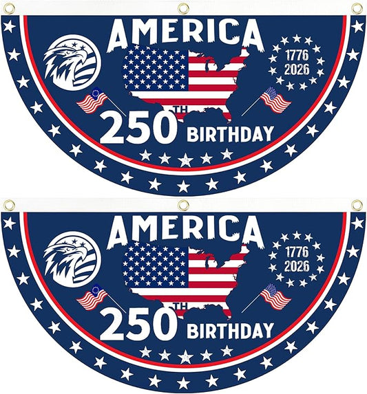 2PCS 250th Anniversary USA Flag, 1.5X3 FT 1776-2026 Fan Flags, 2 Ply Year American Anniversary Flag for Wall, Front Door, Porch, Fence, Outdoor Decorations (Style 4)
