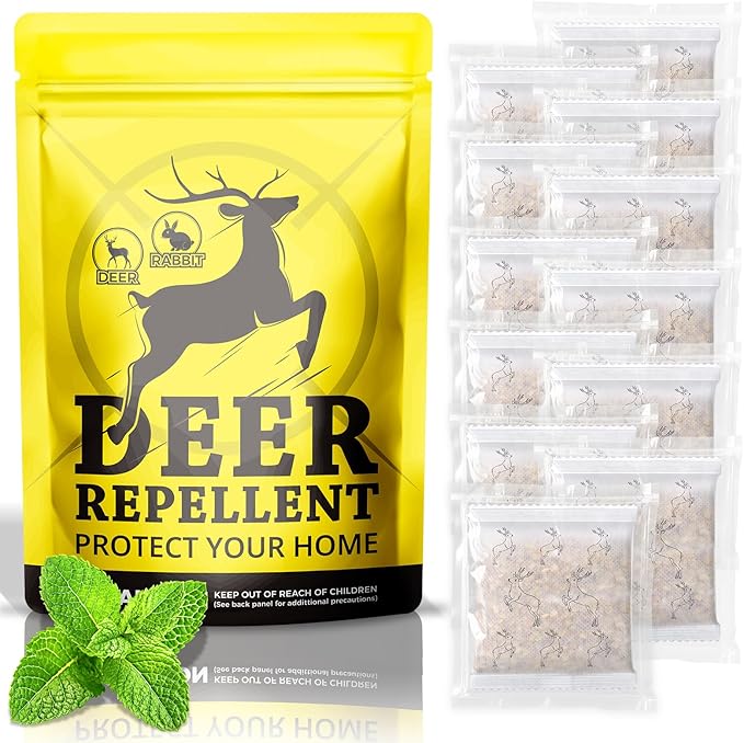 Deer Repellent 12 Pack, Upgrade Deer and Rabbit Repellent Outdoor, Keep Deer Away from Orchard Farmland, Natural Deer Repeller for Plants Flower, Deer Deterrent for Garden Yard Lawn Patio (12)