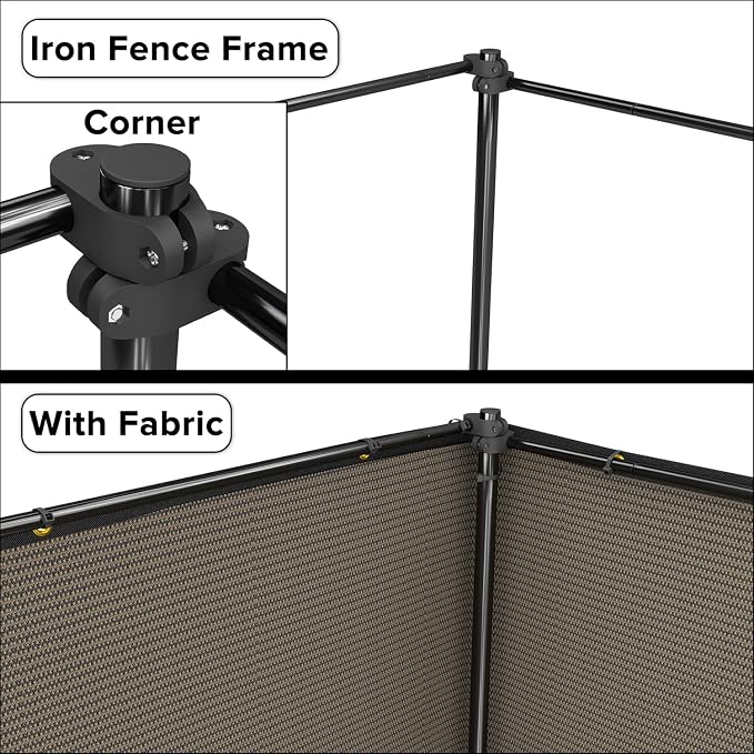 5'x2' Privacy Fence Kit Freestanding Mesh Screen with Iron Poles Temporary Fencing Outdoor Patio Backyard Divider Dog Air Conditioner Trash Fence Brown