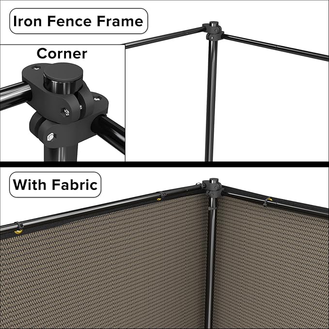 5'x127' Privacy Fence Kit Freestanding Mesh Screen with Iron Poles Temporary Fencing Outdoor Patio Backyard Divider Dog Air Conditioner Trash Fence Brown