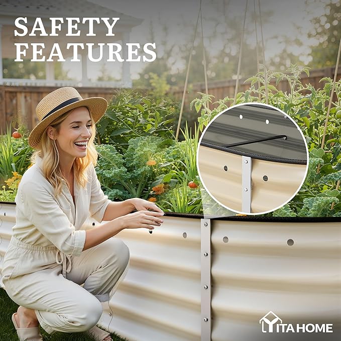 YITAHOME 8x2x1.5ft Raised Garden Bed Kit, 17" Tall 9 in 1 Large Galvanized Metal Planter Box with Gloves & Safety Rubber, Outdoor Flower Bed for Plants Vegetables Flowers, Cream Yellow