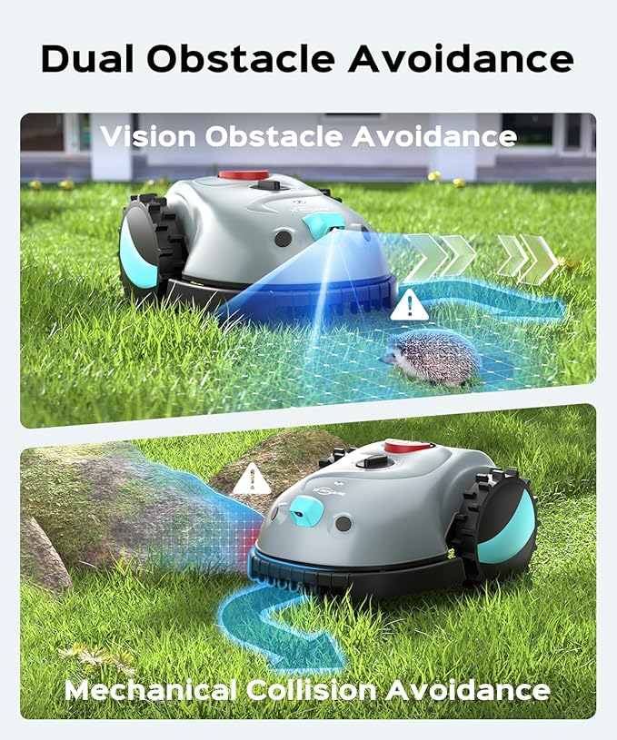 YARDCARE V100 Robot Lawn Mower with HD Vision Navigation, Smart Obstacle Detection, Collision Sensors, Adjustable Cutting Height, Low-Noise Operation—Perfect for Small Lawns up to 1,600 sq ft.