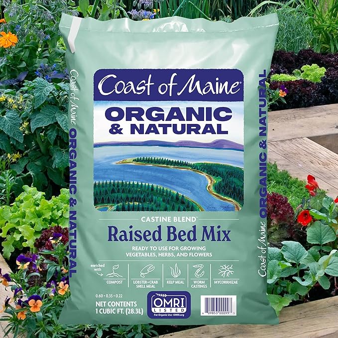 Coast of Maine Castine Blend Organic and Natural Raised Bed Mix, 1 cu ft (Pack of 2), RTU for Growing Vegetables, Herbs and Flowers