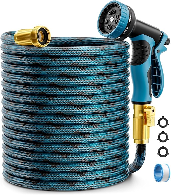Garden Hose, Non-Expandable Water Hose 100ft, Flexible, Kink & Leak Proof Water Pipe with 10-Function Spray Nozzle, Lightweight Outdoor Hose for Yard, Lawn, Car Wash, RV and Home Use