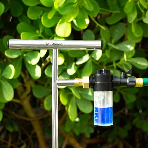 Varomorus Stainless Steel Deep Root Feeder for Tree Watering Spike Tool Irrigation for Outdoor Plants System Wand T-Handle One-Piece with Filter