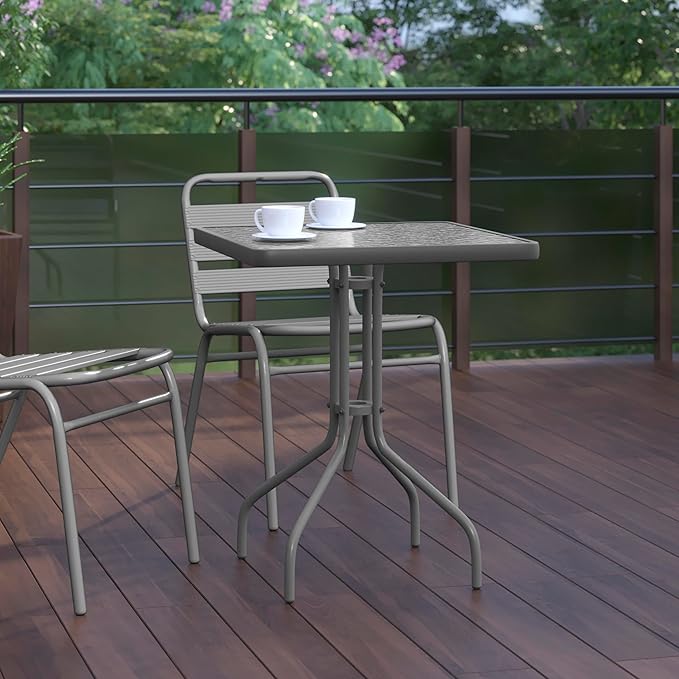 Flash Furniture Barker 23.5'' Square Tempered Glass Metal Table, Silver