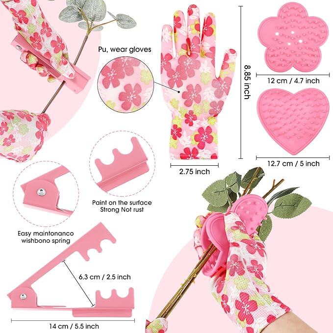 211 Pcs Gardening Tools Kit, Floral Arrangement Supplies Pink Tote Storage Bag and Flower Stripper Floral Gloves Pruning Shears Scissors Etc Bouquets Crafts Mother Gifts for Women