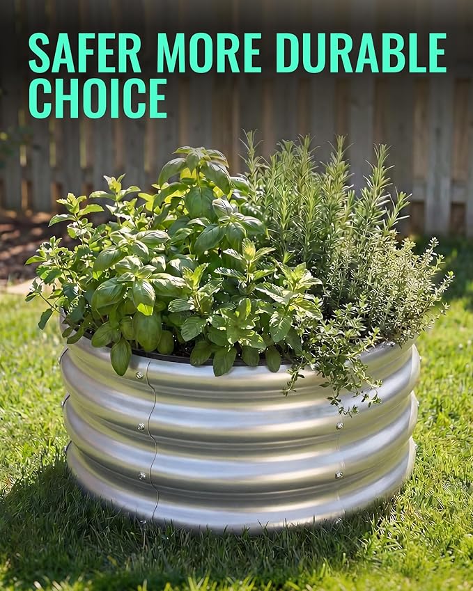 ZXZYHFTY Raised Garden Bed, 0.6 mm Galvanized Steel Round Planter Box with Open Bottom, Silver, 2 x 2 x 1 FT, 1 Pack