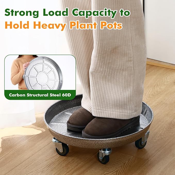 Planterhoma 3 Packs 20 Inch Metal Plant Caddy with Wheels Extra-Large Rolling Plant Stand Heavy-Duty Iron Plant Dolly Casters for Indoor Outdoor Flower Pot Mover Roller Coasters, Silver-Black