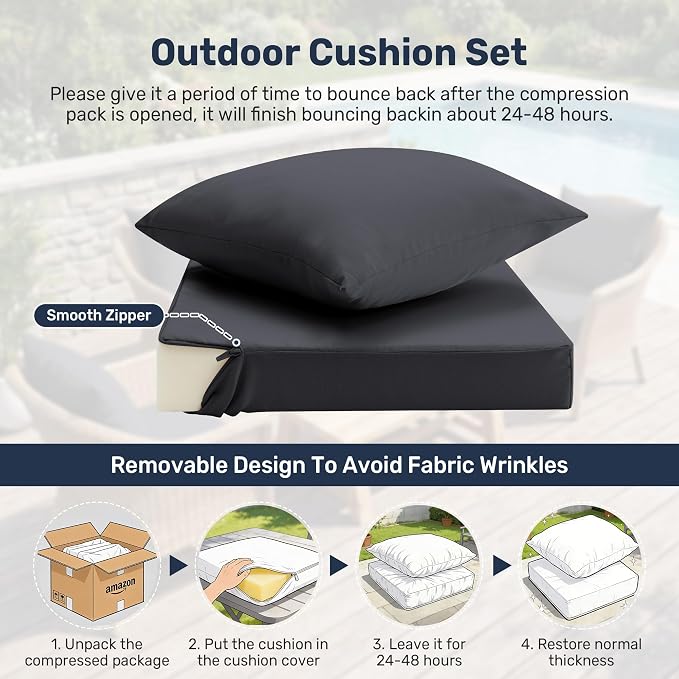 UNIKOME Outdoor Seat Cushions 19 X 19 Inch - Water-Resistant & Fade Resistant, Removable Cover Patio Furniture Cushions for Chair, Sofa, Couch, Wicker, Dark Grey