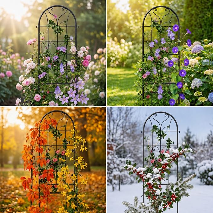 4 Pack 87x20in Garden Trellises, Ornate Scrollwork Black Metal Coated Rustproof Trellis for Climbing Plants Outdoor, Roses, Vegetables, Vines, Cucumbers