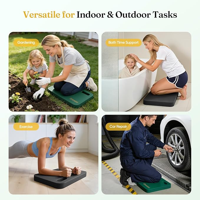 Grenebo 2-Pack 1.6" Extra Thick NBR Foam Garden Kneeling Pads, Ultra Soft Cushion Kneeling Pads for Gardening, Gardening Kneeling Pad for Baby Bathing, Work, Exercise, 17.3×11×1.6 in, Black Green