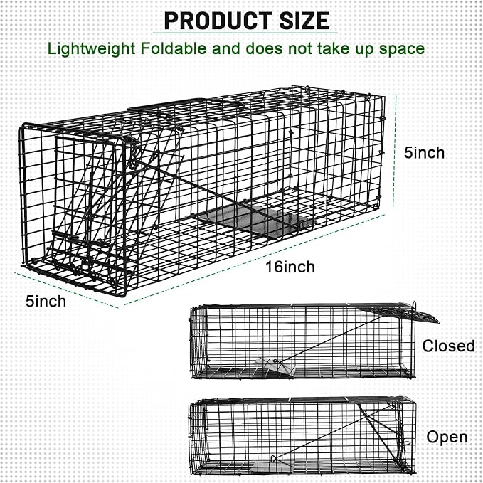 Qualirey 1 Pcs Humane Squirrel Trap Heavy Duty Live Animal Chipmunk Catch and Release Rat Trap for Outdoor Small Animals Mouse Raccoon Stray Cat Rodent Weasels (Black)