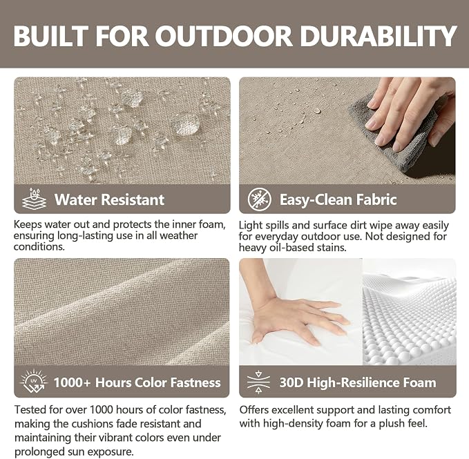 Goodgoods 19"x19" Outdoor Universal Cushion Set of 1 Water-Proof Stain-Resistant UV Resistant Weather Resistant High Resilience Foam Patio Cushions with Handles & Ties Riverbed