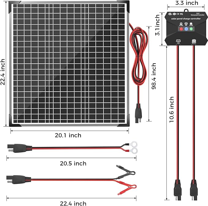 Voltset 50W 24V Solar Panel Kit, Solar Battery Maintainer with MPPT Charge Controller Adjustable Bracket, Solar Battery Charger for RV Car Boat Tractor and Camping