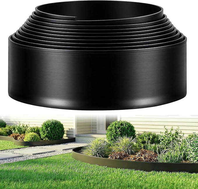 GOTGELIF Landscape Edging Border Kit No Dig, 3'' x 20FT, Black Garden Edging with 25 U-Shaped Nails for Lawn, Flower Beds, and Yard Borders