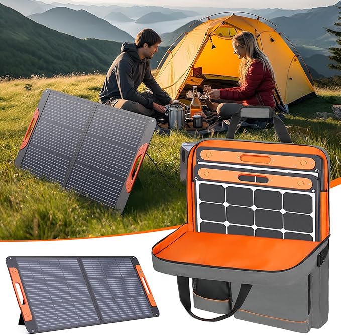 Solar Panel Storage Bag Compatible with Jackery SolarSaga 100/100X/200W & Anker Solix PS100/PS200, Padded Portable Carrying Case with Shoulder Strap & Pocket for Camping, RV, Outdoor, Gray