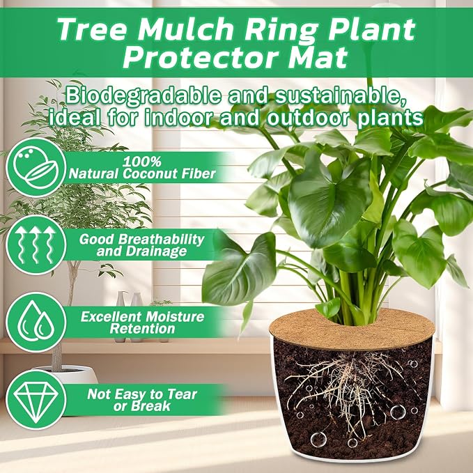 Legigo 10pcs Coconut Fiber Mulch Ring Tree Plant Protector Mat, 9 Inch Natural Coco Coir Tree Mulch Ring Plant Pot Soil Cover, Tree Rings Disc Plant Cover for Indoor Outdoor Plants, Landscaping
